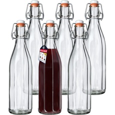 KADAX Universale Flasche mit Bügelverschluss, dichte Bügelflasche, vintage Glasflasche, Trinkflasche, Likörflasche, Saftflasche, Bügelverschlussflasche (750ml, 6 Stück)