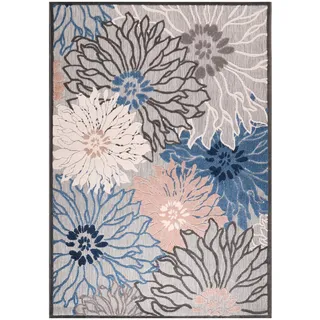 Outdoorteppich , Grau, Blau , Textil , Blätter , rechteckig , 60x110 cm , Oeko-Tex® Standard 100 , pflegeleicht , Teppiche und Böden, Teppiche, Outdoorteppiche