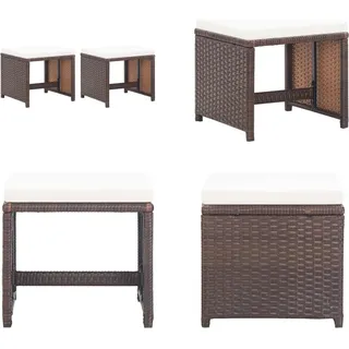 vidaXL Gartenhocker 2 Stk. mit Sitzkissen Poly Rattan Braun - Hocker - Gartenhocker - Außenhocker - Rattanhocker - Braun