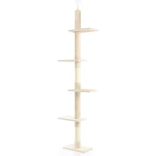 Fudajo Kratzbaum deckenhoch 230–276 cm in Beige, Katzenkratzbaum mit 4 Ebenen, Katzenbaum Deckenspanner höhenverstellbar, Katzenmöbel mit Sisal - Beige