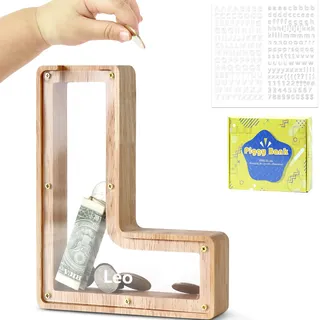 DBPBToU Spardose Kinder, Sparschwein Kinder, Buchstaben Spardose Holz, Spardose Personalisiert für Geburtstag Geschenk/Heimdekoration/Keepsake (L)