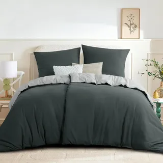 RUIKASI Bettwäsche 135x200 4teilig Anthrazit Grau - Wendebettwäsche Bettbezug 135 x 200 mit Reißverschluss, Oeko-TEX Mikrofaser Bettwäsche Sets, Weich und Bügelfrei