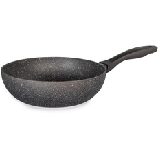 H&H Stone Grey Wok in Alluminio con Rivestimento Antiaderente Stone, 24cm, Induzione