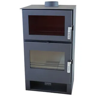 Verso Kaminofen modern model F Stahl Schwarz/Abdeckplatte Gusseisen