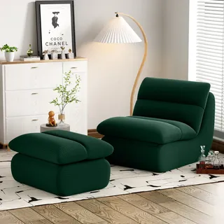 okwish Relaxsessel Schlafsofas mit FußstützeLazy Polstersofa Indoor-Sitzkissen mit Abnehmbare Rückenlehne und SitzkissenLiegestuhl für Schlafzimmer, Wohnzimmer, Grün - Grün