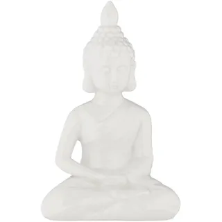 Relaxdays Buddha Figur sitzend, 18 cm hoch, Garten-Dekofigur, wetterfest & frostsicher, Dekoskulptur Wohnzimmer, weiß