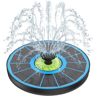 SZMP Solar Springbrunnen, 3.5W Glas Solar Teichpumpe mit 7 Düsen & 4 Fixe Rohre Solar Wasserpumpe Solar Schwimmender Solarbrunnen für Garten, Teich, Vogel-Bad (Blau)