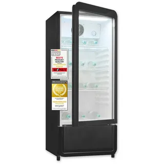 Exquisit Glastürkühlschrank, 200l Getränkekühlschrank mit LED, Umluft, 3 verstellbare Ablagen, CoolPro, GKS5180-GT-431D schwarz