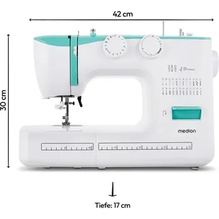 Medion Freiarm-Nähmaschine SM60 (60 Watt, 60 verschiedene Stichmuster mit Knopflöchern, LED Nählicht, automatischer Einfädler, Rückwärtstaste, Fadenschneider, MD10689) Türkis