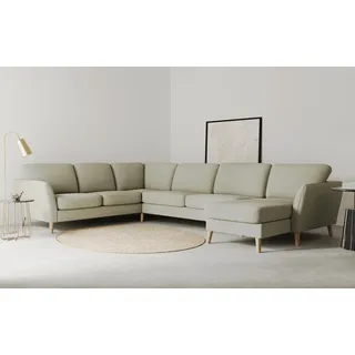 Home affaire Wohnlandschaft »MARSEILLE XXL 349cm, U-Form, Ottomane rechts/links wählbar« Massivholzbeine Eiche, Landhausstil, Wellenunterfederung, beige