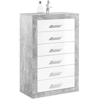 HBZ »Stone weiß Hochglanz, Schrank mit Schubkästen BxHxT 66x102x37 cm«, (1 St.), Beton Dekor und weiß Hochglanz, Schrank mit 6 Schubkästen