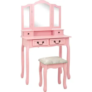 Möbel Schminktisch-Set mit Hocker Rosa 80×69×141 cm Paulowniaholz - Schminktische 289319 - Rosa