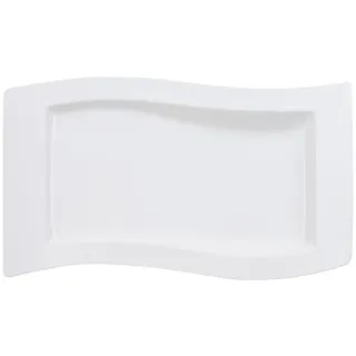Villeroy & Boch NewWave Servierplatte, eckiger Servierteller, mit geschwungenen Linien, Premium Porzellan, weiß, 49 x 30 cm