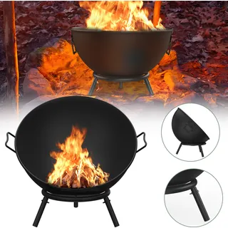 Sessamen-LP Feuerschale Feuerkorb Ø 60cm Kippbare Feuerstelle mit 3 Dreibein Kohlerost Gartefeuer Feuerkugel Feuertonne, Multifunktional Fire Pit für Heizung,Garten,Terrasse,BBQ