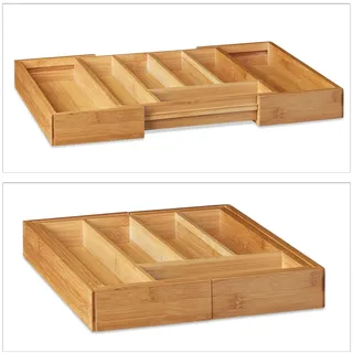 Relaxdays Besteckkasten Bambus ausziehbar 33,5 x 29-48 x 5 cm Braun