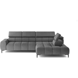 DOMO-HOME Ecksofa PLAZA L mit elektrischer Sitzverstellung 300x216cm | Komfortable U-Form | Verstellbare Kopfstützen | Hochwertige Polsterung | Modernes Design mit Metallfüßen | Farbe dunkelgrau Solar | Rechts - Grau