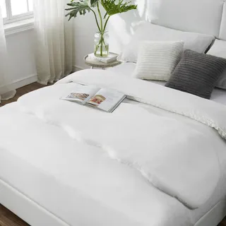 Teppich Wölkchen Fellteppich, Kunstfell Teppich Waschbar, Hasenfell Imitat, Kaninchenfell, Kurzfell - Tischläufer Fell, Läufer Flur, Bettläufer - Weiss - Fell 55x160cm