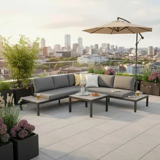Gardenson Loungegarnitur , Anthrazit, Grau , Textil , Füllung: Polyester,Polyester , nur wie online abgebildet bestellbar , 251x251 cm , rostfrei, UV-beständig, wetterbeständig , Gartenmöbel, Loungemöbel, Loungegarnituren