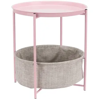 Amazon Basics Beistelltisch, Rund, mit Aufbewahrungslösung mit graumeliertem Stoff, Altrosa, 44.96 x 44.96 x 48.0 cm
