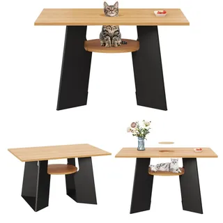 Redom Esstisch 130/85/75 cm mit Haustierbereich, Abdeckplatte und Ablage, Mdf, Schwarz/Natur , Holzwerkstoff , 85x75x130 cm , Esszimmer, Esstische