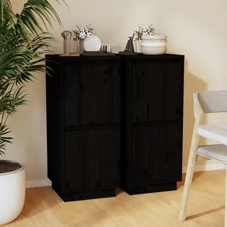 vidaXL Sideboards 2 Stk. Schwarz 31,5x34x75 cm Massivholz Kiefer - Schwarz