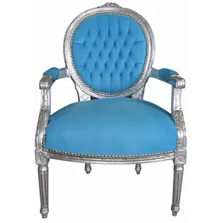 Sessel Antik Armlehnstuhl Barocksessel Medaillon Stuhl Blau Esszimmerstuhl