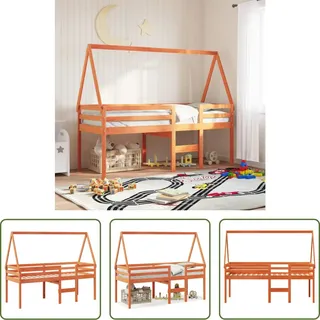 The Living Store Hochbett mit Dach Wachsbraun 90x190 cm Massivholz Kiefer - Braun