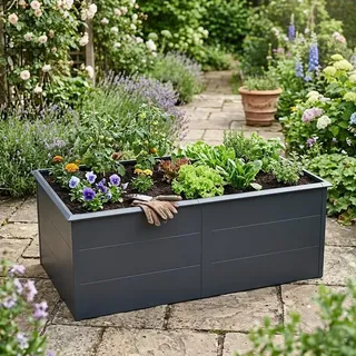 Hochbeet Design Gemüsebeet Pflanzbeet 200x100x77 cm mit Schneckenkante Anthrazit