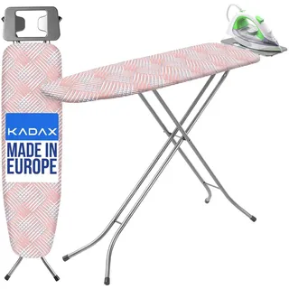 Kadax Bügelbrett mit hitzebeständiger Bügeleisenablage, Robuster Bügeltisch mit stabilen Beinen (Lachsfarbe) - Dunkelblau/Blau/Orange