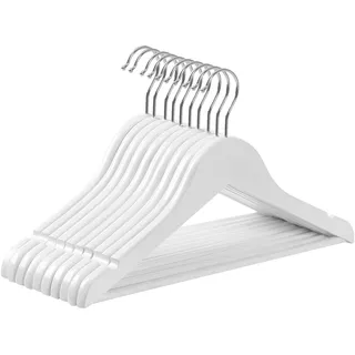 SONGMICS Kinderkleiderbügel, 20er Set, Massivholz, 35 cm | Kleiderbügel Kinder, mit rutschfestem Hosensteg und Einkerbungen, Haken um 360° drehbar, Weiß, CASON Kollektion CRW006W02