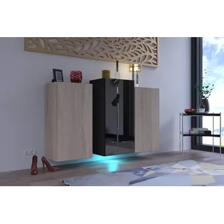 Furnitech K6 Modernes Wohnzimmer, Kommode, Schrank, Sideboard, Schlafzimmer, Esszimmer, Wohnzimmermöbel (LED blau, K6-18HGM-SB7)