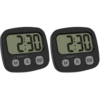 TFA Dostmann Digitaler Kurzzeitmesser zum Sport/Kochen/Lernen, 38.2057.01, inklusive Stoppuhr und Uhrzeit, magnetisch, großes Display, Eieruhr, Küchen-Timer, Sport-Timer, schwarz (Packung mit 2)