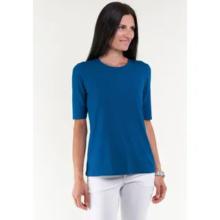T-Shirt SEIDEL MODEN, Damen, Gr. 50, blau (petrol), Jersey, Obermaterial: 95% Viskose, 5% Elasthan, unifarben, Basic, figurumspielend hüftlang, Rundhals, abgesteppte Kante, Shirts T-Shirt, mit Rundhalsausschnitt, MADE IN GERMANY