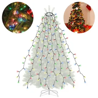 salcar 1,5m Weihnachtsbaum Lichterkette mit Ring und 8 Girlanden, 200er LED Christbaumbeleuchtung für 90cm bis 150cm Tannenbaum, Bunt
