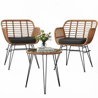 IDEALHOUSE Balkonmöbel-Set, Gartenmöbel-Set, Rattan Balkonset, 3-teiliges Lounge-Set für Terrasse und Garten, 2 Patio Chairs Table für Balkon, Garten, Innen-und Außenbereich, Terrasse, Hinterhof
