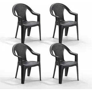 4 Stapelstuhl Gartenstuhl Kunststoff Wetterfest Rattan Optik Anthrazit - Grau