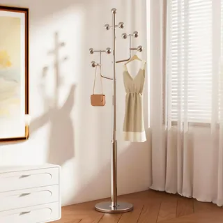 TETK Baumförmiger Edelstahl Garderobenständer, 36 × 36 × 178cm, Jackenständer, Verdicktes Stahlrohr, 8 Haken, Jackenständer, Hanger Stand, Glatte Oberfläche