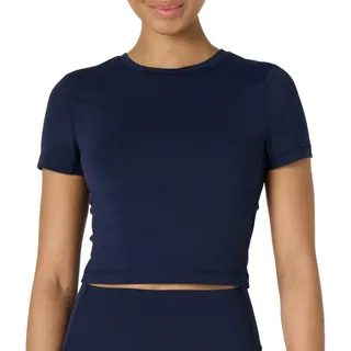 Amazon Essentials Damen Sportliches Anschmiegsames FormFlex Slim-Fit-Layering-Workout-Top, Bauchfrei, Marineblau, L