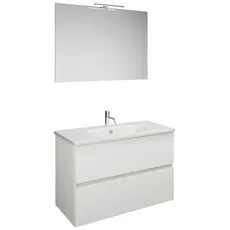 Burgbad Rocio Set aus Spiegel mit LED-Leuchte, Waschtisch und Waschtischunterschrank, Breite 1000mm, SGYP100, Farbe: Weiß matt