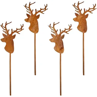 PIujsym 4er Set Hirsch Gartenstecker Weihnachten, Hirschgeweih Weihnachtsdeko Outdoor, Metall Hirsch Deko für Garten Terrasse Balkon Weihnachts deko Garten