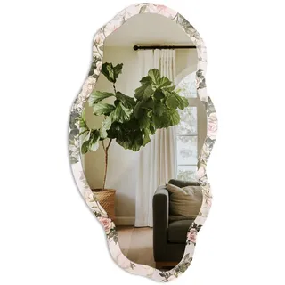 Tulup Spiegel 90x45 cm asymmetrisch mit Druck - Vintage-Rosen , Transparent , Glas , Organisch , 45x90x0.4 cm , Spiegel, Wandspiegel