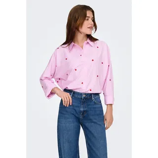 Hemdbluse ONLY "ONLNEW LINA GRACE LS STRIPE EMB SHIRT", Damen, Gr. L, lila sachet stripes:hellweiß, Web, Obermaterial: 85% Polyester, 15% Baumwolle, bestickt, gestreift, Po-bedeckend, Blusen Hemdbluse