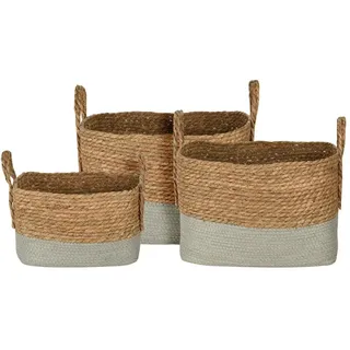 Korb mit Tragegriff 3er Set beige Seegras Boho Dekoration Aufbewahrungskorb Deko