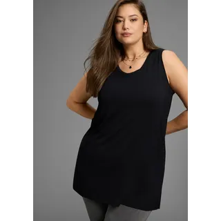 Longtop LAURA SCOTT CURVE "Große Größen", Damen, Gr. 40/42, schwarz, Jersey, Obermaterial: 94% Viskose, 6% Elasthan, unifarben, Basic, A-Linie Po-bedeckend, Rundhals, Tops Longtop, aus fließendem Jersey mit lockerem Schnitt