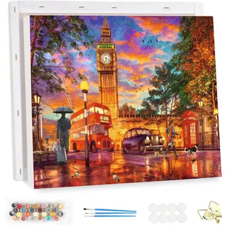 MEIYUDA Malen Nach Zahlen Erwachsene mit Rahmen London bei Sonnenuntergang, Paint by Numbers Malen Nach Zahlen, DIY Set mit Pinseln und Acrylfarben Handgemalt Ölgemälde Leinwand für Home Décor 40x30cm