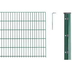Alberts 644338 Doppelstabmattenzaun als 12 tlg. Zaun-Komplettset | verschiedene Längen und Höhen | kunststoffbeschichtet, grün | Höhe 123 cm | Länge 10 m