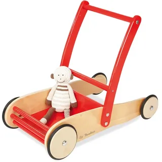 Pinolino Lauflernwagen Uli, aus Holz, mit Bremssystem, Lauflernhilfe mit gummierten Holzrädern, für Kinder von 1 – 6 Jahren, rot