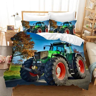 Traktor Bettwäsche Set,3D Druck Traktor Muster Kinder bettwäsche,Mikrofaser Bettbezüge 3-teilig mit Zip-Verschluss,für Kinder Jugendliche Jungen (Traktor 5, 135x200cm)