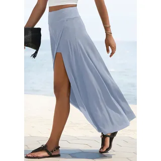 Maxirock LASCANA "mit integrierter Shorts und kleiner Tasche", Damen, Gr. 38, blau (rauchblau), Jersey, Obermaterial: 95% Viskose, 5% Elasthan, unifarben, figurumspielend knöchellang, Röcke Maxirock, langer Strandrock, luftiger Sommerrock mit Shorts, Jerseyrock, Topseller