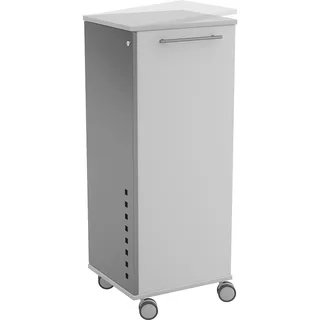 Rocada Medien Caddy, Mobil und Abschließbar, Rollwagen mit 3 Fächern und 1 ausziehbare Ablageplatte, Bürowagen mit Metalltür - Alu Grau